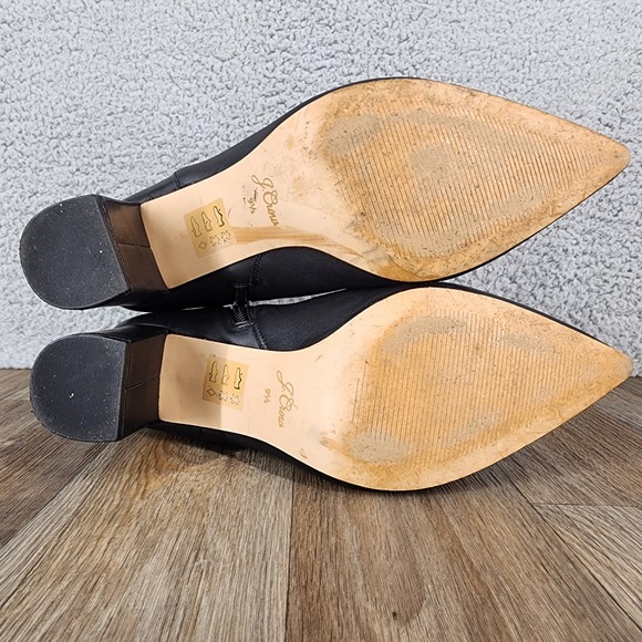 J. Crew Women's 9.5 Black Leather Pointed Toe Block Heel Ankle Boots Style AB129 - Picture 6 of 9